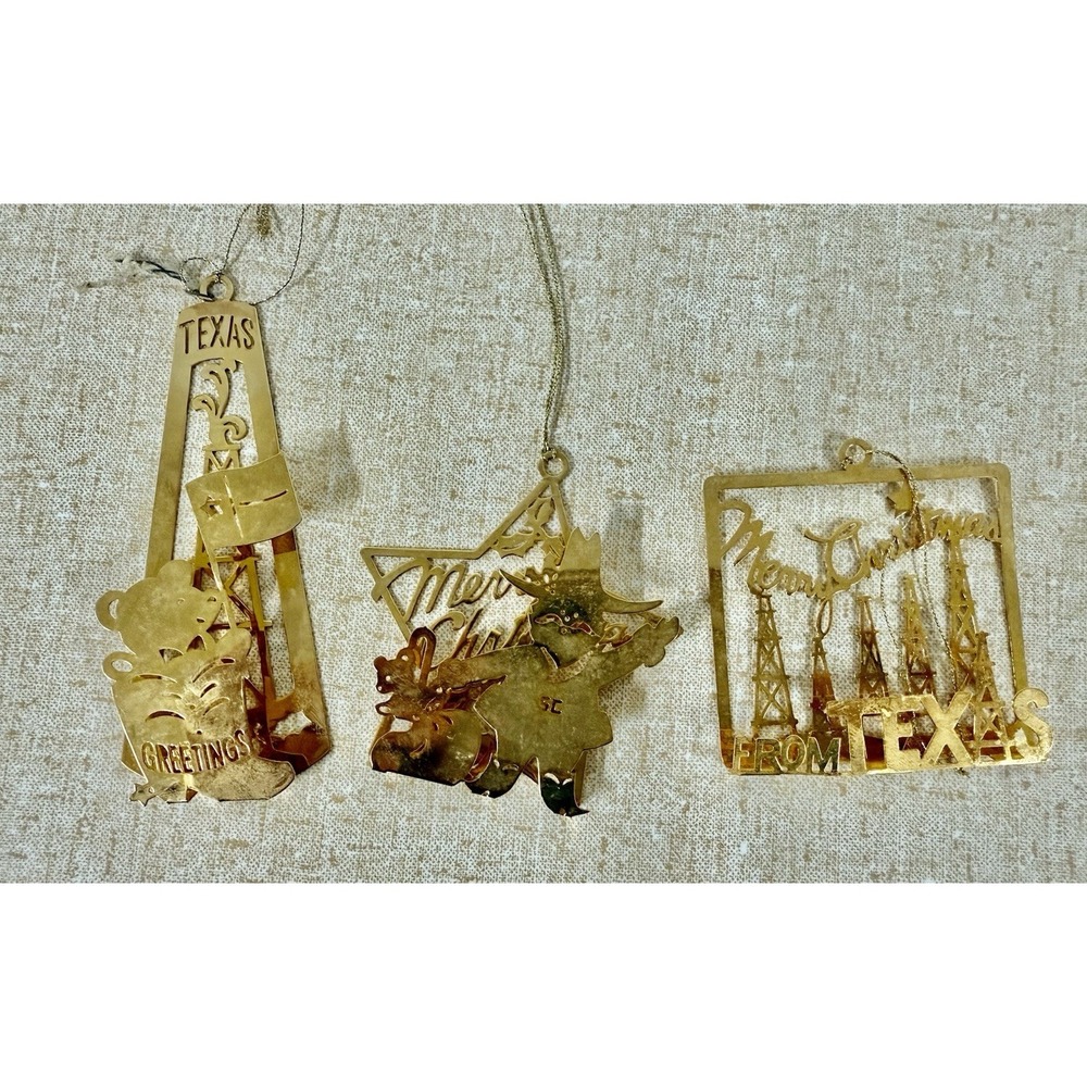 Tamerlane Gold Finish‎ Texas Longhorn/Armadillo/Cactus Christmas Ornament Lot 3